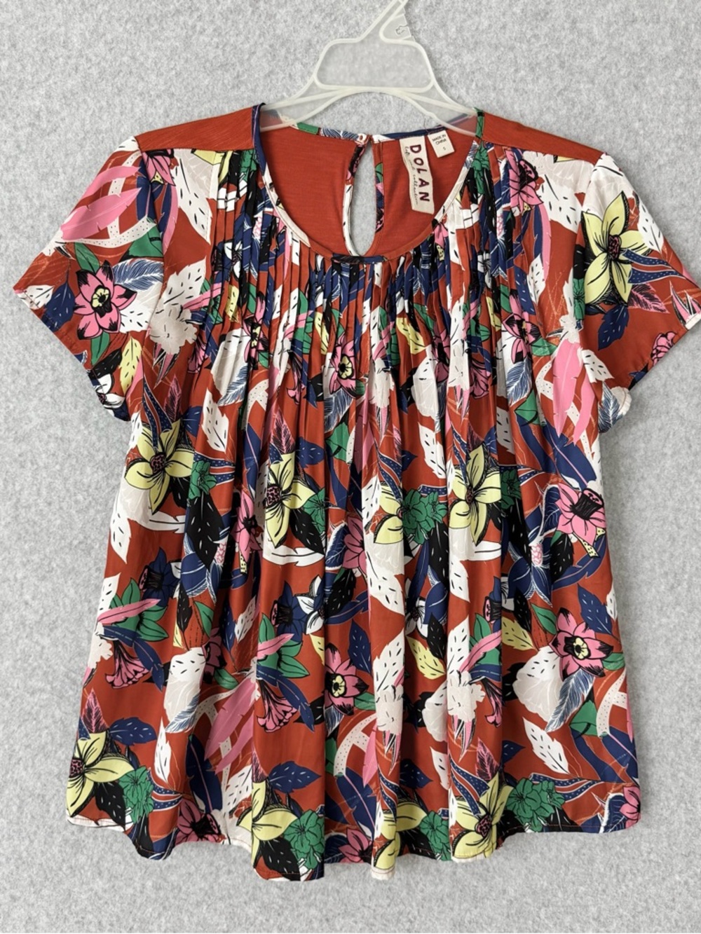 Anthropologie Dolan Floral Short Sleeve Top Small Rust Orange Pleated Fall Work